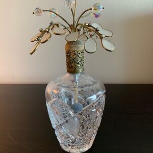 Irice West Germany Perfume Bottle Crystal Cut Glass Filigree Rhinestones Leaves